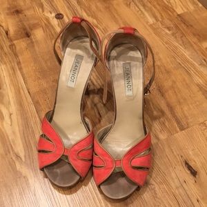 Coral suede ankle straps sandals